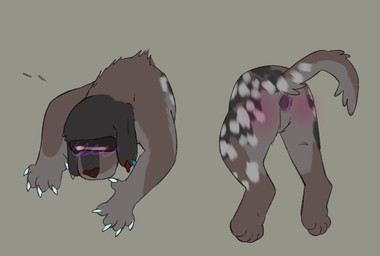 after_sex anus duo ear_piercing ear_ring eyewear featureless_crotch feral fur gaping gaping_anus male piercing puffy_anus questionable_consent raised_tail ring_piercing simple_background tail through_wall puppyratcat canid canine felid feline hybrid mammal xog