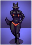 anthro bikini blush border breasts clothing female muscular muscular_female solo swimwear two-piece_swimsuit undressing white_border coldgemini disney pack_street zootopia betty_(weaver) canid canine canis mammal wolf absurd_res hi_res