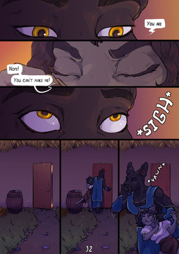 anthro black_body black_fur clothed clothing dialogue duo female forced fur hair male male/female onomatopoeia orange_eyes outside sound_effects speech_bubble tail text lirkov camelia_(lirkov) zamzir_(lirkov) anubian_jackal canid canine canis domestic_cat felid feline felis jackal mammal comic digital_media_(artwork) english_text hi_res