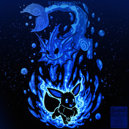 ambiguous_gender aura black_background blue_body blue_eyes bubble duo feral simple_background underwater water techranova nintendo pokemon eevee eeveelution generation_1_pokemon mammal pokemon_(species) vaporeon 1:1