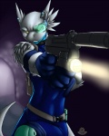 aiming anthro belt clothing form_fitting gun handgun holding_gun holding_object holding_ranged_weapon holding_weapon male pistol ranged_weapon simple_background skinsuit solo tight_clothing visor weapon faint perfect_dark rareware drayk_dagger shurian 4:5 hi_res