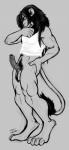 anthro balls biped black_hair bottomless clothed clothing erection foreskin genitals hair humanoid_genitalia humanoid_penis male mane muscular muscular_anthro muscular_male penis pubes shirt simple_background solo tank_top topwear ishiga-san felid lion mammal pantherine black_and_white hi_res monochrome