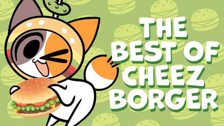 ambiguous_gender anthro biped burger cheese dairy_products fluffy fluffy_tail food food_costume fruit green_background lettuce pattern_background pickle_(food) plant semi-anthro simple_background solo tail text tomato vegetable kyrakupetsky chikn_nuggit cheezborger_(chikn_nuggit) calico_cat domestic_cat felid feline felis mammal 16:9 2023 digital_media_(artwork) english_text flat_colors hi_res official_art widescreen female_(lore)