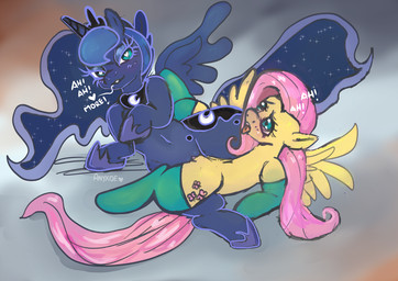 blush clothing collar crown dialogue duo eyelashes female female/female feral footwear genitals gradient_background headgear heart_eyes heart_symbol horn long_eyelashes looking_at_another looking_at_viewer looking_pleasured open_mouth royalty scissors_position sex simple_background socks spread_wings talking_to_another text tongue tongue_out tribadism vaginal vulva wings anykoe friendship_is_magic hasbro my_little_pony mythology fluttershy_(mlp) princess_luna_(mlp) equid equine mammal mythological_creature mythological_equine pegasus winged_unicorn hi_res signature