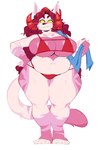 anthro barefoot belly big_breasts bikini bra breasts clothing curvy_figure feet female horn looking_at_viewer navel nipples overweight overweight_female simple_background solo standing swimwear thick_thighs two-piece_swimsuit underwear voluptuous wide_hips velvetomo bovid caprine felid feline mammal hi_res