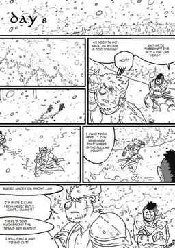 armor dialogue male male/male profanity snow storm text husky92 european_mythology greek_mythology mythology bovid bovine humanoid mammal minotaur orc black_and_white comic english_text hi_res monochrome multiple_scenes