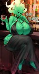 alcohol bar bar_stool beverage big_breasts big_butt birthday black_eyes blush blush_lines bra breasts butt cleavage clothed clothing container cup dress drinking_glass female fire flaming_hair footwear furniture glass glass_container glass_cup green_body green_hair hair heart_symbol high_heels huge_breasts huge_butt huge_thighs mature_female mouthless pseudo_hair shoes side_boob simple_eyes sitting solo stool text thick_thighs underwear wine wine_glass yboon hollow_hip_backless_chain_dress meme_clothing f'lata_flare elemental_creature elemental_humanoid fire_creature humanoid hi_res meme