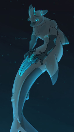 animal_genitalia animal_penis anthro blue_eyes claspers cloaca dorsal_fin fin genitals grey_body half-closed_eyes head_fin horn looking_at_viewer male multi_genitalia multi_penis narrowed_eyes nude penis simple_background solo split_form spread_cloaca spreading tail underwater water starpeeen astra_(starpeeen) aquatic fish merfolk shark 9:16 black_and_blue digital_media_(artwork) hi_res monochrome
