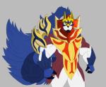 5_fingers anthro fingers grey_background looking_at_viewer male muscular simple_background solo mc_morrales nintendo pokemon crowned_shield_zamazenta generation_8_pokemon legendary_pokemon pokemon_(species) zamazenta