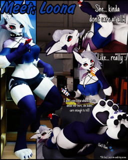 alternative_fashion anthro big_breasts breasts burger clothing crop_top electronics female food furniture goth kitchen leggings legwear lying paws phone red_sclera shirt sofa solo standing tail text topwear lir e621 hellaverse helluva_boss loona_(helluva_boss) 3d_(artwork) absurd_res comic digital_media_(artwork) english_text hi_res multiple_scenes
