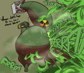 anthro big_butt bodily_fluids butt crouching exercise fart fart_cloud fart_fetish farting_at_viewer gas hazard_symbol hyper hyper_fart looking_at_viewer looking_back male nuclear_bomb overweight overweight_male radiation_symbol raised_tail rear_view smile smirk smug solo sweat symbol tail more_like_vora firestorm_(raptormocha) nukite absurd_res hi_res