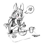 angry anthro baking blush clothed clothing cooking cross-popping_vein female fur hair pigtails simple_background solo text twintails_(hairstyle) white_background cyberzyd claire_(nikoyishi) lagomorph leporid mammal panon_rabbit rabbit 1:1 absurd_res digital_media_(artwork) hi_res monochrome sketch