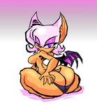 anthro bat_wings big_butt biped breasts butt butt_grab butt_squish cheek_tuft eyeshadow facial_tuft female fur glistening glistening_body gradient_background half-closed_eyes hand_on_butt huge_butt huge_hips kneeling kneeling_on_ground lips lipstick looking_at_viewer looking_back looking_back_at_viewer makeup medium_breasts membrane_(anatomy) membranous_wings narrowed_eyes purple_eyes rear_view red_lipstick side_boob simple_background small_waist solo squish tan_body tan_skin thick_lips thick_thighs tight_thong tuft wasp_waist white_body white_fur wide_hips wings sabs3 sega sonic_the_hedgehog_(series) mormoopia_rouge_(bigdad) rouge_the_bat bat mammal 2024 hi_res