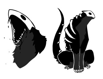 bone bone_mask female feral fluffy mask red_eyes simple_background skull skull_mask solo spine white_background redxfur monochrome