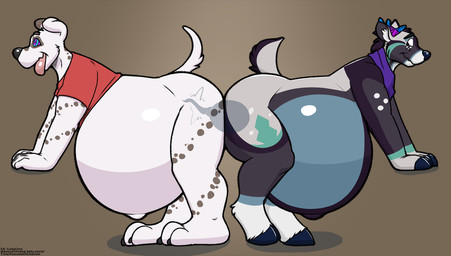 ass_to_ass belly big_belly birth both_pregnant bottomless clothed clothing duo giant_sperm hypnosis hypnotic_eyes male mind_control multiple_pregnancies navel outie_navel pregnant pregnant_male shirt topwear transfer_birthing pascal_(artist) celestial_(character) pascal_(cudacore) canid canine canis dalmatian deer domestic_dog mammal hi_res