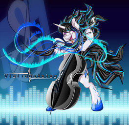 black_hair bowed_string_instrument cello feral fusion hair horn musical_instrument solo string_instrument tongue tongue_out dimidiummorsumbra friendship_is_magic hasbro my_little_pony mythology octavia_(mlp) vinyl_scratch_(mlp) equid equine mammal mythological_creature mythological_equine unicorn hi_res