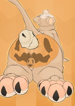 anal anal_penetration anthro anus backsack balls beak big_butt butt candle cheek_tuft claws doggystyle facial_tuft food from_behind_position fruit genitals holidays improvised_dildo improvised_sex_toy jack-o'-lantern male neck_tuft object_in_ass pawpads paws penetration perspective plant pose pumpkin pumpkin_butt raised_tail sex simple_background solo tail tongue tongue_out tuft wide_hips awoope halloween mythology charlie_(awoope) avian gryphon mythological_avian mythological_creature hi_res