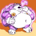 anthro barazoku belly big_belly eyes_closed fluffy fur huge_belly humanoid_hands hyper male moobs nipples nude obese obese_anthro obese_male open_mouth overweight overweight_anthro overweight_male purple_aura purple_body purple_fur simple_background solo text tusks white_body white_fur yawn yawning_position yellow_nipples fujiyama_samoyed nintendo pokemon fujiyama_kenhaku canid canine canis domestic_dog generation_1_pokemon hybrid hybrid_pokemon mammal nordic_sled_dog pokemon_(species) samoyed snorlax spitz 1:1 digital_media_(artwork) english_text