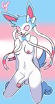 anthro anthrofied balls bodily_fluids breasts genital_fluids genitals gynomorph humanoid_genitalia humanoid_penis intersex lgbt_pride nude nude_gynomorph penis pokemorph precum pride_colors solo transgender_pride_colors cybeeyoru nintendo pokemon sylveon_day eeveelution generation_6_pokemon pokemon_(species) shiny_pokemon sylveon hi_res trans_(lore) trans_woman_(lore)