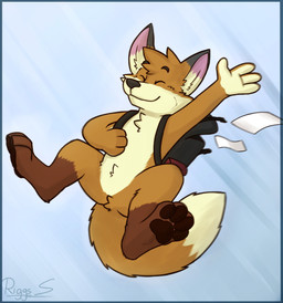 anthro backpack black_nose brown_body brown_ears brown_fur brown_hair brown_pawpads cheek_tuft chest_tuft closed_smile dipstick_ears dipstick_tail ear_markings eyes_closed facial_tuft featureless_crotch front_view fur grey_body grey_ears grey_fur hair leg_markings male markings mouth_closed multicolored_ears nude pawpads pink_inner_ear simple_background smile socks_(marking) solo spread_legs spreading tail tail_markings tuft yellow_body yellow_fur yellow_inner_ear pache_riggs canid canine fox mammal hi_res signature