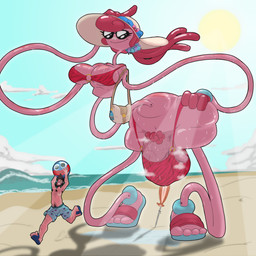 ball balls beach beach_ball big_breasts bikini bikini_bottom bikini_top bodily_fluids body_hair bottle bottomwear breasts brown_hair bulge chest_hair cleavage clothed clothing container duo elastic elastic_body elasticity explicit_source eyelashes eyewear feet fingers footwear genitals gynomorph hair hand_on_head hand_on_hip happy hat headgear headwear heart_pattern huge_breasts huge_hips huge_thighs inflatable intersex larger_gynomorph larger_intersex male mostly_nude navel noodle_arms not_furry outside pattern_clothing penis pink_body pink_hair pubes purse sand sandals seaside shoes size_difference skimpy sky smaller_human smaller_male smile stretchy summer sun sun_hat sunglasses sunscreen sweat swimming_trunks swimwear thick_thighs tight_clothing toes topwear two-piece_swimsuit umbrella vein veiny_penis water water_bottle wide_hips sanyo2100 mob_entertainment poppy_playtime mommy_long_legs human humanoid living_toy mammal 1:1 2026 absurd_res digital_media_(artwork) hi_res