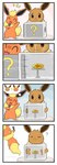ambiguous_gender bodily_fluids box brown_body brown_eyes brown_fur container duo eevee eeveelution electronics evolutionary_stone eyes_closed feral fire_stone flareon fluffy fluffy_tail fur generation_1_pokemon head_tuft hi_res kemonobito microphone mystery_box nintendo open_mouth open_smile orange_body orange_fur pokemon pokemon_(species) question_mark semi-anthro smile sweat sweatdrop tail thought_bubble tuft yellow_body yellow_fur