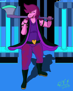 anthro armband axe boots bracelet clothed clothing female footwear hair jewelry purple_body shoes spiked_armband spiked_bracelet spikes rfswitchart deltarune undertale_(series) susie_(deltarune) lightner reptile scalie 4:5