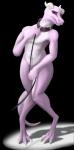 anthro collar embarrassed pink_body pink_skin purple_eyes simple_background solo benign_light savra_rodochrous scalie