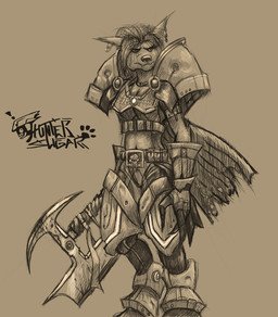 anthro armband armor axe biped claws clothing ear_piercing female gloves handwear humanoid_pointy_ears jewelry long_ears melee_weapon navel necklace piercing pointy_ears solo standing weapon sligarthetiger blizzard_entertainment warcraft canid mammal werecanid werecreature worgen