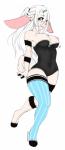 anthro areola biped blush breasts clothed clothing female green_eyes hair legwear long_hair nipples simple_background solo standing stockings wardrobe_malfunction white_background white_hair zamzi lagomorph leporid mammal rabbit digital_media_(artwork) hi_res