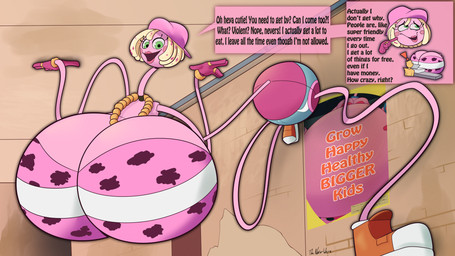 5_fingers accessory ambiguous_gender big_breasts blonde_hair blush blush_stickers bottomwear bracelet breasts ceiling cleavage climbing climbing_wall clinging clothed clothing dialogue digit_ring female fingers footwear gold_(metal) gold_jewelry green_eyes hair hanging_from_ceiling hat headgear headwear huge_breasts hyper hyper_breasts hyper_pregnancy inside jewelry larger_female looking_at_viewer navel necklace noodle_arms not_furry open_mouth pink_body poster pregnant pregnant_female ring shoes shorts size_difference smaller_ambiguous smile solo speech_bubble text topwear toy wall_(structure) theneverwere mob_entertainment poppy_playtime mommy_long_legs animate_inanimate human humanoid living_toy mammal 2025 absurd_res digital_media_(artwork) english_text hi_res