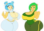 anthro big_breasts big_butt blue_hair breasts butt cleavage clothed clothing duo female green_eyes green_hair hair happy huge_breasts huge_butt looking_at_viewer makeup red_eyes smile thick_thighs wide_hips mechspazer activision crash_bandicoot_(series) crash_team_racing_(series) crash_team_racing_nitro-fueled ami_bandicoot megumi_bandicoot bandicoot mammal marsupial absurd_res hi_res