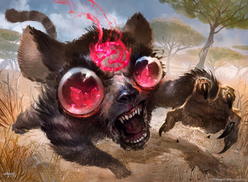 ambiguous_gender big_eyes claws crystal day feral fur grass magic open_mouth outside plant running savanna solo tail tree whiskers svetlin_velinov hasbro magic:_the_gathering wizards_of_the_coast mammal 2019 official_art