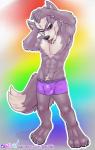 4_toes abs armpit_hair barefoot biceps body_hair boxers_(clothing) bulge clothed clothing feet looking_at_viewer male muscular muscular_male navel pecs plantigrade pubes simple_background solo toes topless underwear bashbl-ux nintendo star_fox wolf_o'donnell canid canine canis mammal wolf hi_res