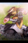 anthro black_bars clothing flower heart_symbol highlights_(coloring) light looking_at_viewer maid_uniform male plant sitting smile solo sunlight uniform goldish_goddess namu domestic_rabbit holland_lop lagomorph leporid lop_rabbit mammal oryctolagus rabbit 2:3 absurd_res hi_res letterbox