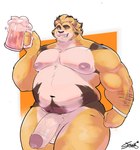 anthro belly big_nipples big_penis fur genitals grin holding_beer male moobs musclegut muscular nipples one_eye_closed overweight overweight_anthro overweight_male penis smile solo striped_body striped_fur striped_mane stripes thick_thighs wink yellow_body yellow_fur thejosehp202 taishou felid lion mammal pantherine hi_res portrait three-quarter_portrait