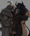 2_horns 5_fingers abs anthro anthro_on_anthro areola balls biceps black_areola black_balls black_eyes black_glans black_harness black_horn black_nipples black_penis black_tail bodily_fluids breath deltoids empty_eyes erection fingers for_a_head foreskin frottage genital_fluids genitals glans gold_ring grey_background grey_penis grin group handjob handjob_frottage harness horn horn_jewelry horn_ring humanoid_genitalia humanoid_on_anthro humanoid_penis jewelry looking_down male male/male male_anthro male_humanoid muscular muscular_anthro muscular_male nipple_piercing nipple_ring nipples nude nude_anthro nude_humanoid nude_male pecs penile penis piercing pink_glans pink_penis precum precum_on_hand precum_on_penis precum_string retracted_foreskin ring_(jewelry) ring_piercing sex sharp_teeth simple_background smile snout standing standing_sex tail tapering_penis teeth thigh_sex trio white_eyes white_horn kogito animal_head animal_humanoid bovid bovid_humanoid bovine bovine_humanoid caprine caprine_demon cattle_humanoid demon humanoid mammal mammal_humanoid species_request 2025 absurd_res hi_res shaded