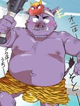 anthro belly big_belly bulge clothing humanoid_hands kemono male mask moobs navel nipples overweight overweight_male purple_body solo underwear weapon bumomomoboa setsubun mammal suid suina sus_(pig) wild_boar 2024 absurd_res hi_res