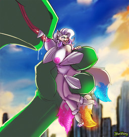 3_tails ambiguous_gender ankle_tuft anthro areola big_breasts blue_markings bodily_fluids breastfeeding breasts claws day dipstick_tail duo extreme_size_difference eyes_closed fangs female fingering fluffy fluffy_tail fur genital_fluids green_body green_markings hair highlights_(coloring) holding_another lactating larger_ambiguous leg_tuft macro markings multi_tail navel nipples nude open_mouth outside pink_highlights pink_markings size_difference smaller_female tail tail_markings teeth toe_claws tongue tongue_out tuft vaginal vaginal_fingering vaginal_fluids white_body white_fur white_hair yaoifairy nintendo pokemon generation_1_pokemon generation_3_pokemon legendary_pokemon ninetales pokemon_(species) rayquaza 2023 hi_res