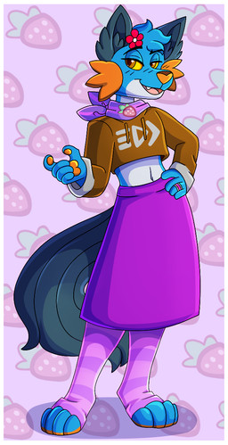 4_toes accessory ambiguous_gender anthro border bottomwear brown_clothing brown_crop_top brown_pupils brown_shirt brown_topwear clothing crop_top crop_top_hoodie feet fin flower flower_in_hair food footwear fruit hair hair_accessory hand_on_hip handpaw head_tuft legwear long_sleeves midriff multicolored_body open_mouth open_toe_socks open_toe_stockings orange_gills orange_nose orange_pawpads orange_sclera pattern_background pattern_clothing pattern_footwear pattern_legwear pattern_socks pawpads paws persim_berry persim_scarf pink_ring plant pokemon_berry pupils purple_bottomwear purple_clothing purple_skirt ring sassy shirt simple_background skirt socks solo standing striped_clothing striped_footwear striped_legwear striped_socks stripes tail tail_fin toeless_footwear toes topwear tuft two_tone_body white_border icefire nintendo pokemon pokemon_mystery_dungeon spike_chunsoft splatoon xevy canid canine canis generation_3_pokemon hybrid mammal pokemon_(species) swampert wolf hi_res