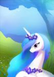 eyelashes female feral floral flower flower_crown flower_garland friendship_is_magic garland grass happy hasbro head_wreath my_little_pony periwinkle_(flower) plant princess_celestia_(mlp) smile solo tomatocoup tree wings