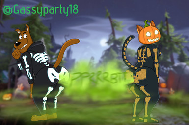 anthro black_clothing black_nose breasts brown_body brown_fur butt clothed clothing duo eyebrows fart fart_cloud fart_fetish female female_farting food for_a_head fruit fur glowing glowing_eyes male male/female male_farting pajamas paws plant presenting presenting_hindquarters pumpkin pumpkin_head skeleton_costume smile smiling_at_another smiling_at_partner tail supersonicparty18 epic_games fortnite fortnite:_battle_royale hanna-barbera scooby-doo_(series) scooby-doo scooby-doo_(fortnite) spice_(fortnite) canid canine canis domestic_cat domestic_dog felid feline felis great_dane mammal mastiff molosser object_head hi_res