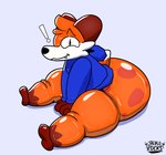 :3 anthro barefoot bent_over big_butt black_eyes black_nose blue_clothing blue_hoodie blue_topwear blush bodily_fluids bottomless bottomless_anthro bottomless_male bottomwear brown_body brown_ears brown_fur bubble_butt butt checkered checkered_background clothed clothing curvy_figure exclamation_point exposed_butt fangs feet fingers fur glistening glistening_body glistening_butt grey_background hair half-closed_eyes head_tuft hoodie hoodie_only huge_butt hyper hyper_butt looking_at_viewer looking_back male mostly_nude mostly_nude_anthro mostly_nude_male multicolored_body multicolored_fur narrowed_eyes orange_body orange_fur orange_hair orange_tail partially_clothed pattern_background paws pose pupils sharp_teeth simple_background slightly_chubby slit_pupils smile smug solo surprised_expression sweat tail teeth thick_thighs toony topwear topwear_only tuft two_tone_body two_tone_fur two_tone_tail voluptuous voluptuous_male white_background white_body white_fur white_sclera white_tail jaeblorocks soups_(superiorfox) canid canine canis fox mammal red_fox true_fox 2024 colored digital_drawing_(artwork) digital_media_(artwork) full-length_portrait hi_res pixel_(artwork) portrait shaded