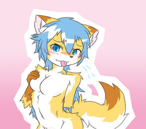 anthro blep blue_eyes blue_hair blush breasts butt dipstick_ears dipstick_tail ear_markings eyelashes featureless_breasts female female_anthro fluffy fluffy_tail fur gloves_(marking) hair hand_on_breast inner_ear_fluff kemono long_hair looking_at_viewer markings multicolored_ears nude nude_anthro nude_female orange_body orange_fur solo tail tail_markings tongue tongue_out tuft white_body white_fur white_inner_ear_fluff yellow_body yellow_fur acky05 canid canine fox mammal red_fox true_fox 2015