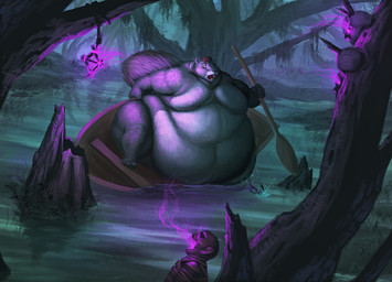 anthro belly belly_overhang big_belly boat bone buckteeth corpse death detailed_background eyewear fur glasses grey_body grey_fur holding_object love_handles magic male moobs morbidly_obese morbidly_obese_anthro morbidly_obese_male nude oar obese obese_anthro obese_male open_mouth outside overweight overweight_anthro overweight_male scared skull solo swamp teeth thick_thighs vehicle water watercraft sugarboy caligari mammal rodent sciurid tree_squirrel