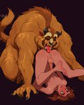 anal anthro anus beast_(disney) beauty_and_the_beast belle_(beauty_and_the_beast) blush brown_body brown_fur brown_hair butt crossgender disney duo eyes_closed feet ftm_crossgender fur genitals hair hi_res horn human human_on_anthro interspecies male male/male male_on_anthro male_on_human mammal monster nipples nude open_mouth open_smile oral penis rimming ripushko sex simple_background smile soles tail tail_motion tailwag tongue tongue_out