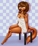 3_toes anthro barefoot breasts brown_body brown_feet brown_fur brown_hair brown_nose cleavage clothed clothing feet female fur green_eyes hair looking_at_viewer nipples nude seat sitting smile smiling_at_viewer solo toes towel boston.babe all_dogs_go_to_heaven don_bluth sasha_la_fleur bird_dog canid canine canis domestic_dog hunting_dog irish_setter mammal setter hi_res