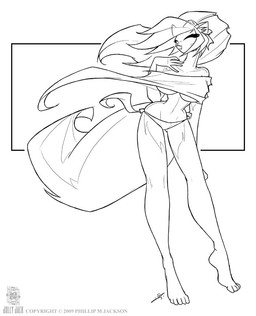 anthro big_breasts biped breasts clothed clothing eyes_closed female fur hair huge_breasts panties solo standing tail under_boob underwear wind conditional_dnp jollyjack chloe_sinclaire mammal mephitid skunk 2009 monochrome