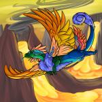 claws feathered_wings feathers feral flying fur hair multicolored_body multicolored_fur paws solo tail toe_claws tongue volcano wings amocin flight_rising mythology coatl_dragon dragon feathered_dragon feathered_scalie mythological_creature mythological_scalie scalie 1:1 2014 digital_media_(artwork)