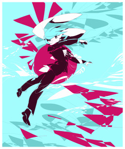 anthro biped black_clothing black_footwear black_shoes black_suit blue_eyes blue_hair border clothing footwear fur hair male shoes solo suit white_body white_border white_fur oouyuki_benten lagomorph leporid mammal rabbit 2014